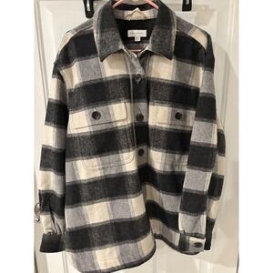 Free‎ Assembly Plaid Shacket  Women's XXL Black Cream Gray Oversized